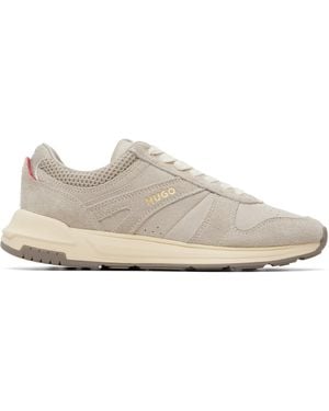 HUGO Logo Detail Textured-Suede Trainers - White