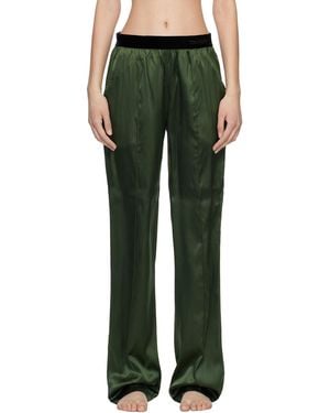 Tom Ford Khaki Stretch Silk Satin Pj Lounge Trousers - Green