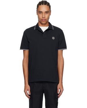 Stone Island ネイビー Organic Cotton Elastane Piqué ポロシャツ - ブラック