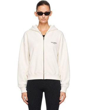 Sporty & Rich Off- 'Sr Sport' Embroidered Zip Hoodie - White