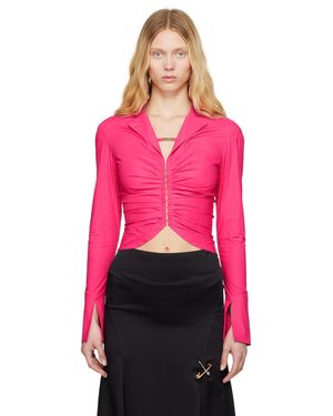 Versace Jeans Couture ピンク ロゴ ルーシュ シャツ
