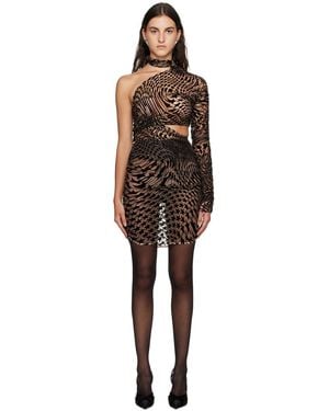 Mugler Beige & Black Flocked Minidress