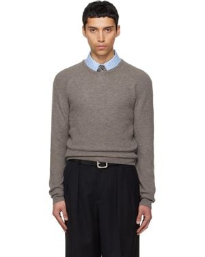 Tonywack Taupe Superfine Wool Commando V-Neck Knit Jumper - Black
