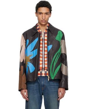 Paul Smith Floral Soft Lamb Leather Jacket - Black