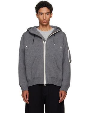Sacai Cotton Cashmere Knit Hoodie - Gray