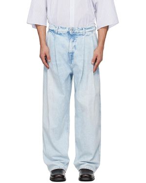 Hed Mayner Light Wash Pleated Jeans - Blue