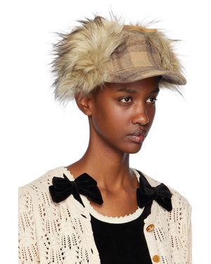 Lani:) 1/2 open yy フライトキャップブラウン open-yy-Beige-Tartan-Faux-Fur-