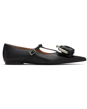 Pushbutton Coin Purse Mary Jane Ballerina Flats - Black