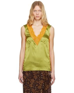 Dries Van Noten Khaki & Silk Lace Tank Top - Orange