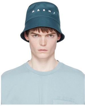 Marni Embroidered Logo Water-Repellent Gabardine Bucket Hat - Blue