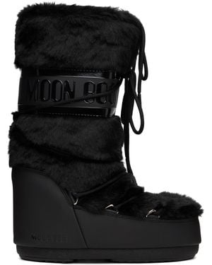 Moon Boot Bottes Hautes Icon Noires En Fourrure Synthétique