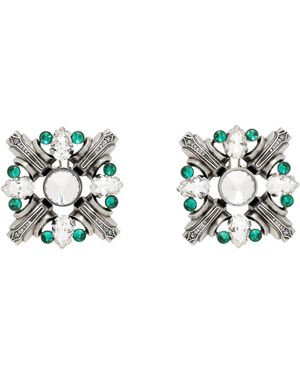 Area シルバー＆グリーン Crystal Brooch ピアス - ブラック