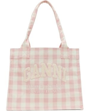 Ganni Vichy Check Large Tote - Pink