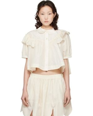 Simone Rocha Off- Cropped Puff Sleeve Ruffle Frill Shirt - Natural