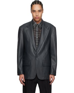 Carter Young Single Breasted Leather Blazer - Black