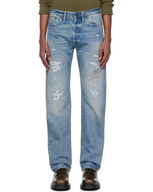 RRL Straight Fit Repaired Jeans - Blue