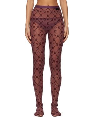 Marine Serre Burgundy Moonogram Mesh Flock Tights - Red