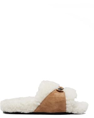 Balenciaga Tan & Off- Furry Slides - Natural