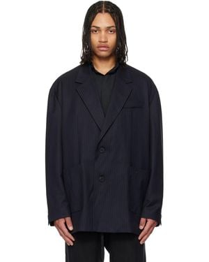 WOOYOUNGMI Wool Stripe Wide Blazer - Blue