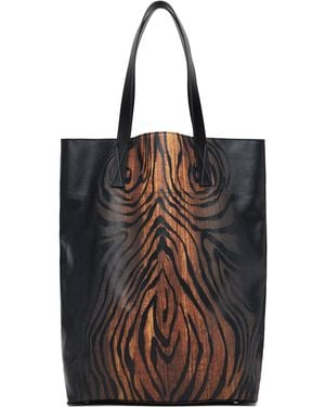 Jean Paul Gaultier Coated Canvas Printed Wood Tote - Black