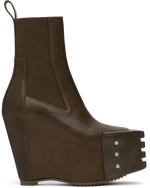 Rick Owens Khaki Porterville Grilled Wedge Beatle Chelsea Boots - Brown