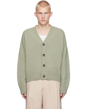 Ami Paris Embossed Ami De Coeur Cardigan - Green