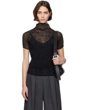 Issey Miyake Col Roulé Bk/Wt-56 Noir En Crêpe Chiffon Torsadé