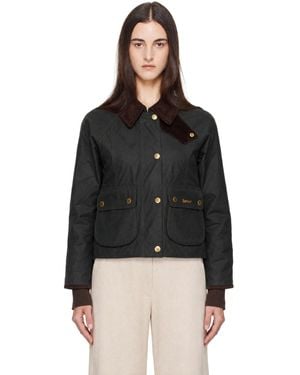 Barbour Blouson Écourté Beadnell Kaki En Coton Ciré - Noir