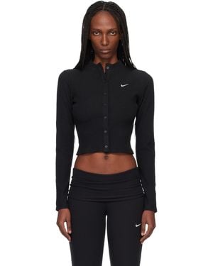 Nike Cardigan Chill Noir En Tricot Côtelé