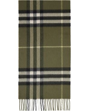 Burberry Khaki Check Cashmere Scarf - Green