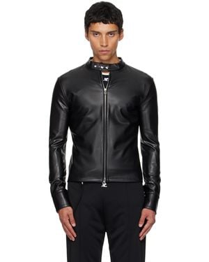 Courreges Zipped Biker Faux-Leather Jacket - Black