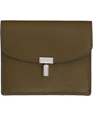 TOTEME Taupe T-Lock Grained-Leather Card Holder - Green