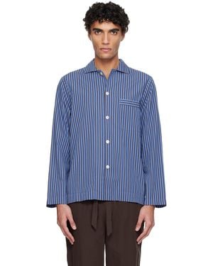 Tekla Poplin Long-Sleeved Pajama Shirt - Blue