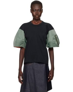 Sacai ネイビー&カーキ Nylon Twill X Cotton Jersey Tシャツ - ブラック
