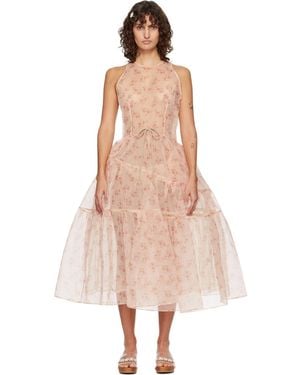 Simone Rocha Tapered Back Hoop Flounce Maxi Dress - Pink