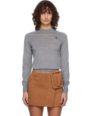 Ami Paris Wool Crewneck Ami De Coeur Jumper - Grey