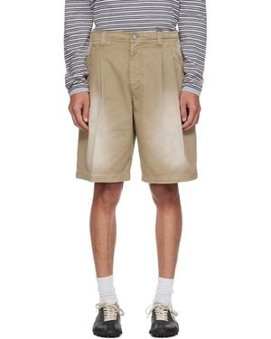 ERL Pleated Chino Woven Denim Shorts - Natural