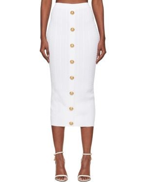 Balmain ホワイト ケーブルニット ミディアムスカート