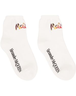 McQueen Chaussettes blanches à graffiti peint