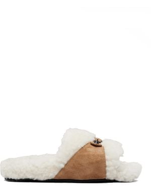 Balenciaga Tan & Off- Furry Slides - Natural