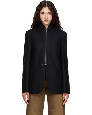 MM6 by Maison Margiela Flannel Zip-Front Suit Blazer - Black