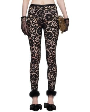 Valentino Feathers Lace Leggings - Black