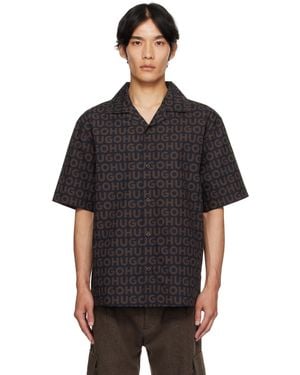 HUGO Oversize-Fit Printed Cotton Poplin Shirt - Black