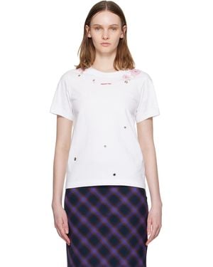 ShuShu/Tong Grommet Embroidered Floral T-Shirt - White