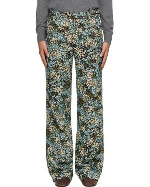 Dries Van Noten Pantalon Bleu À Motif Fleuri - Vert