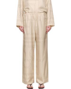 TOTEME Off- Monogram Silk Pj Lounge Pants - Natural