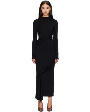 Mugler Draped Turtleneck Maxi Dress - Black
