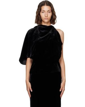Rohe Draped Open Back Silk Velvet Blouse - Black