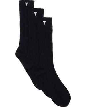 Ami Paris Three-Pack Ami De Coeur Socks - Black