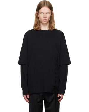Simone Rocha Lace Up Hem Layered Long Sleeve T-Shirt - Black